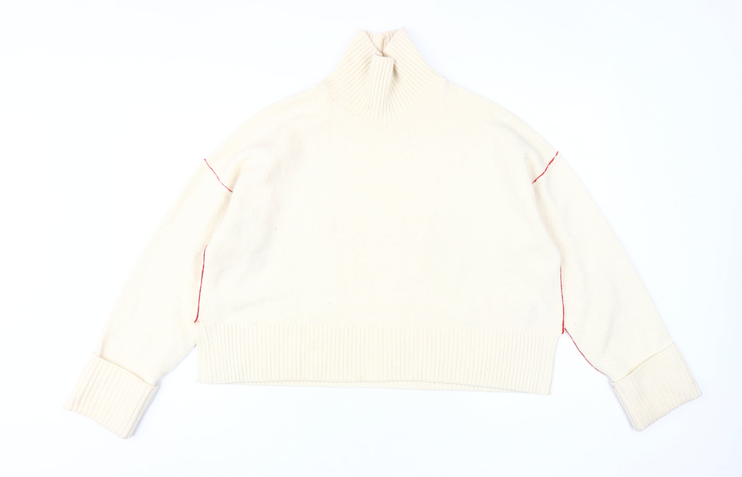 Arket Women's Beige Wool Pullover M High Neck Jumper