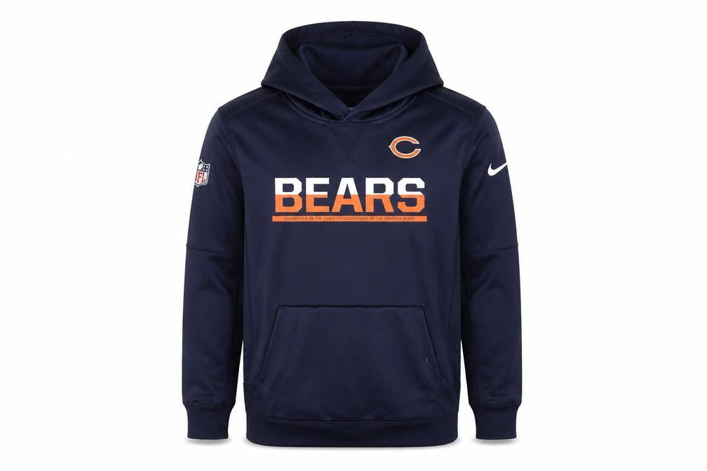 Front view of Nike boys’ blue bears pullover hoodie, size L, sporty design
