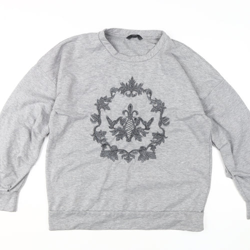 Next Women's Grey Embroidered Pullover Sweatshirt Size 12