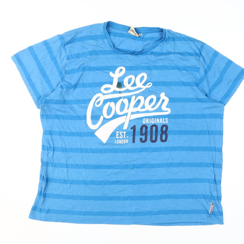 Lee Cooper Men Blue Striped T-Shirt 2XL, Cotton Blend