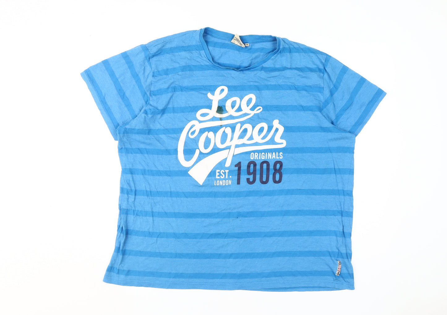 Lee Cooper Men Blue Striped T-Shirt 2XL, Cotton Blend