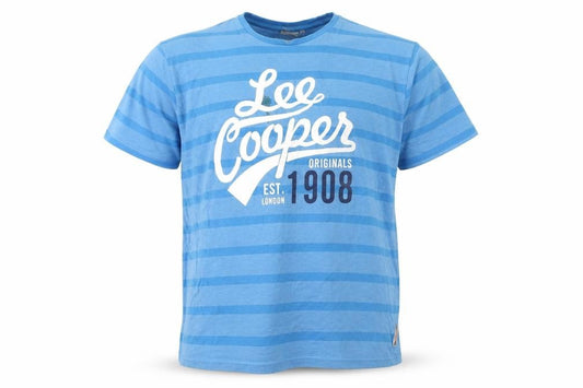 Front view of Lee Cooper Men Blue Striped T-Shirt 2XL, Cotton Blend