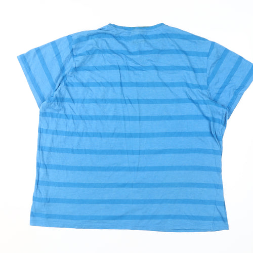 Lee Cooper Men Blue Striped T-Shirt 2XL, Cotton Blend
