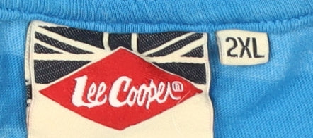 Lee Cooper Men Blue Striped T-Shirt 2XL, Cotton Blend