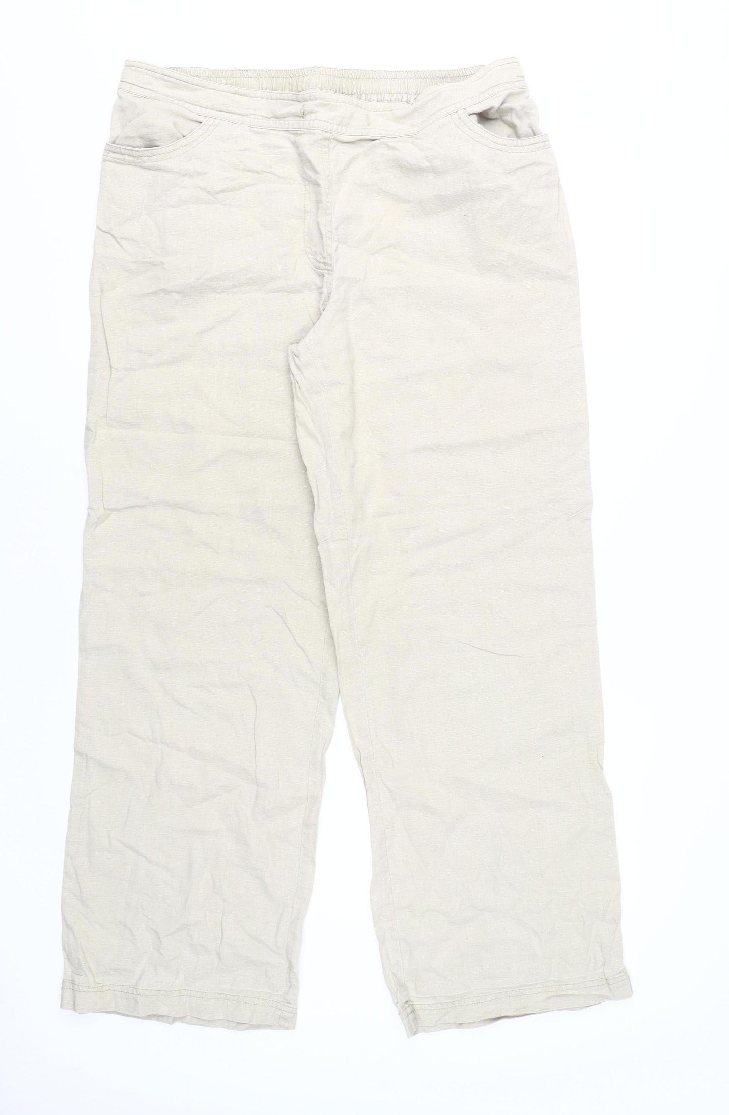 BHS Women's Beige Wide-Leg Trousers Size 16