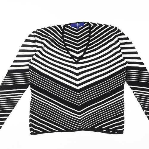 Jasper Conran Women's Black Striped V-Neck Jumper Size L