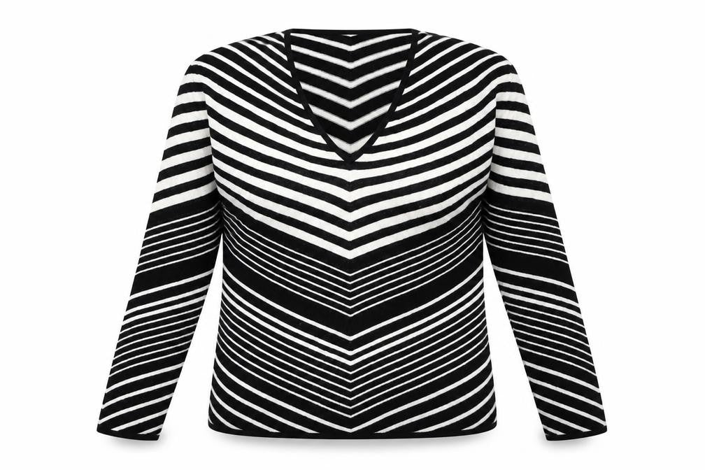 Front view of Jasper Conran Women's Black Striped V-Neck Jumper, size L