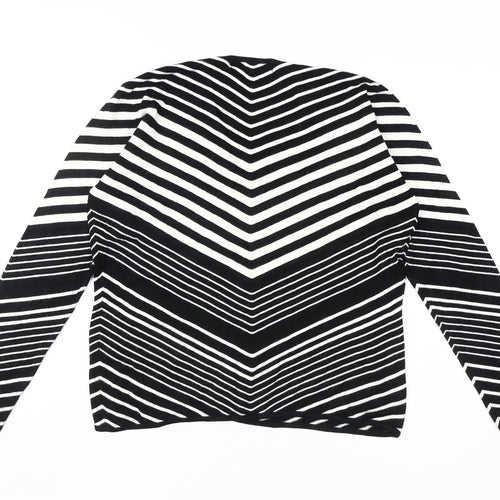 Jasper Conran Women's Black Striped V-Neck Jumper Size L
