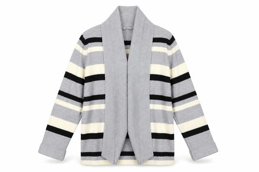 Front view of Eastex Women's Multicoloured Striped Cardigan, size 14