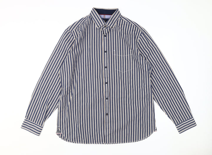 Marks and Spencer Men's Large Blue Striped Dress Shirt
