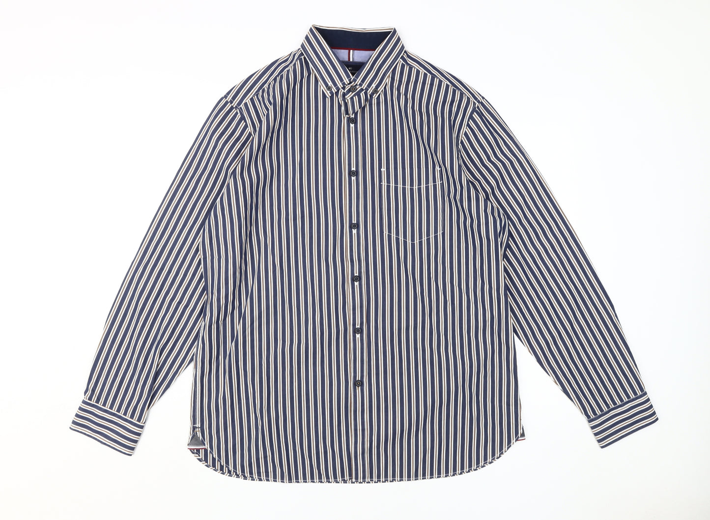 Marks and Spencer Men's Large Blue Striped Dress Shirt