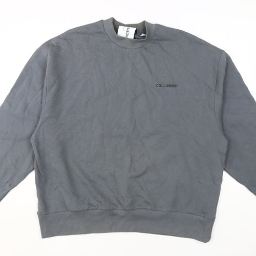 Collusion Men's Grey Cotton Pullover Sweatshirt XS