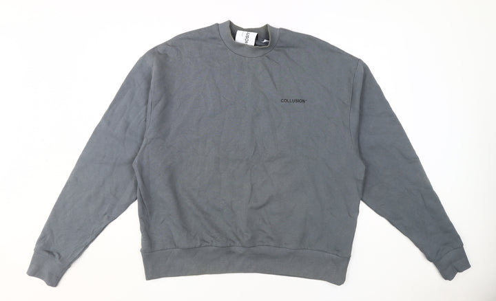Collusion Men's Grey Cotton Pullover Sweatshirt XS