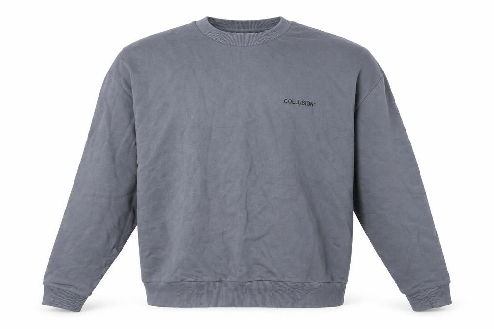 Front view of Collusion Men's Grey Cotton Pullover Sweatshirt XS