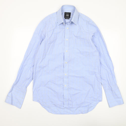 Savile Row Men's Classic Fit Blue Check Button-Up Shirt 15