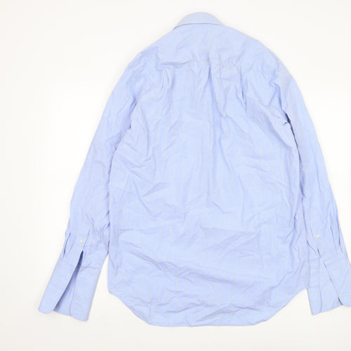 Savile Row Men's Classic Fit Blue Check Button-Up Shirt 15