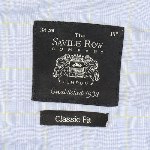 Savile Row Men's Classic Fit Blue Check Button-Up Shirt 15