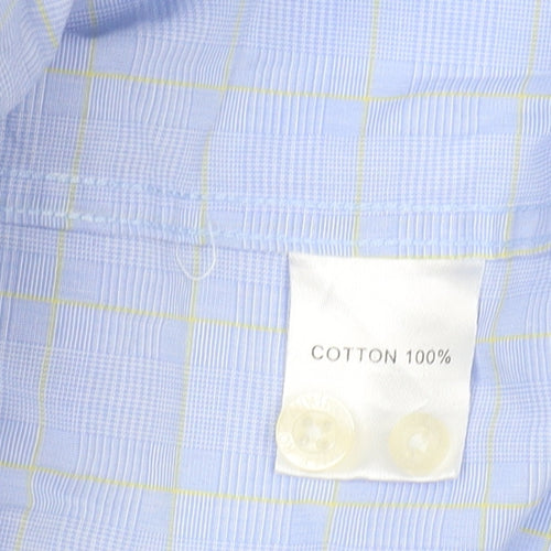 Savile Row Men's Classic Fit Blue Check Button-Up Shirt 15