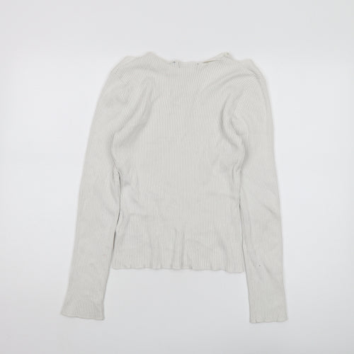 Brave Soul Women's White Collared Pullover Jumper L