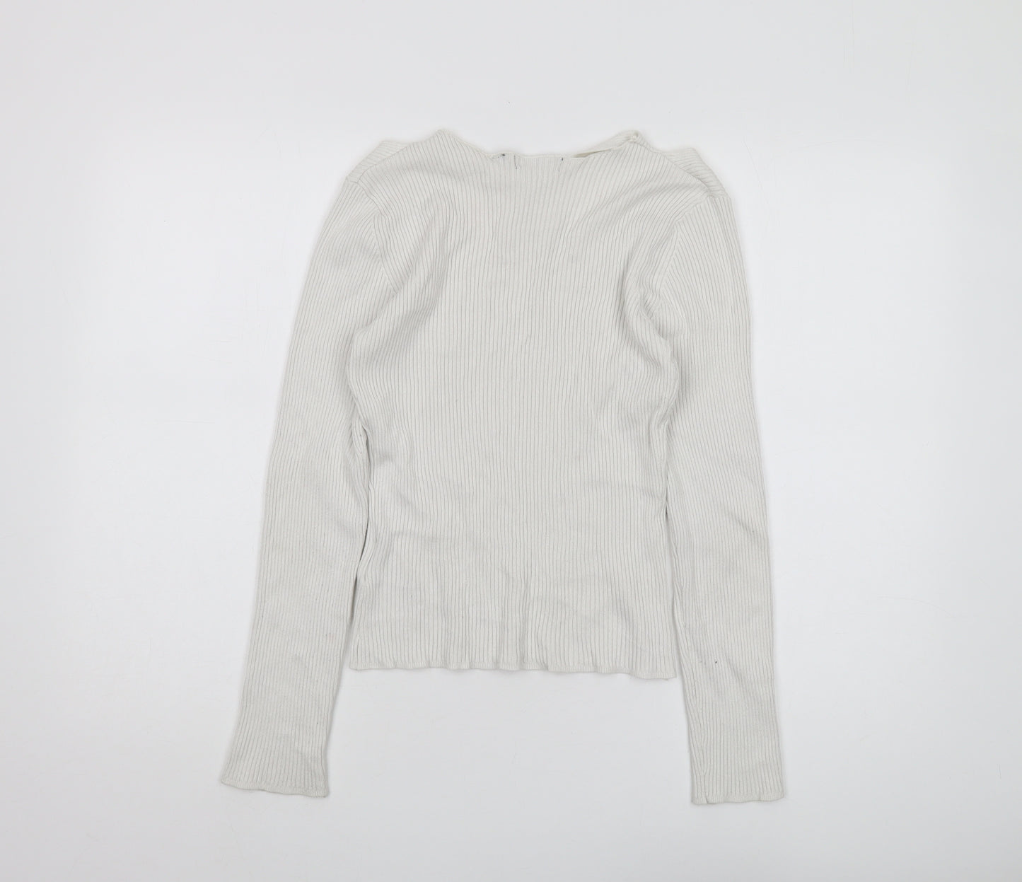 Brave Soul Women's White Collared Pullover Jumper L