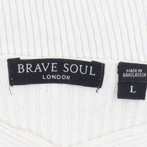 Brave Soul Women's White Collared Pullover Jumper L