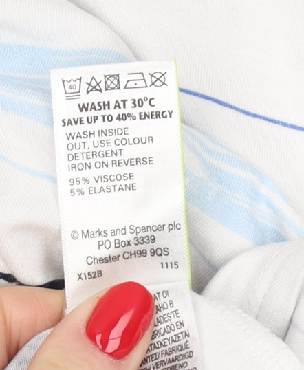 Marks and Spencer Women's Blue Striped T-Shirt, Size 14