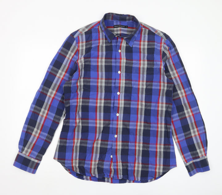 French Connection Men's Blue Plaid Long Sleeve Shirt L