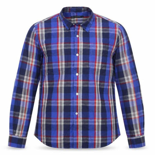 French Connection Men's Blue Plaid Long Sleeve Shirt L