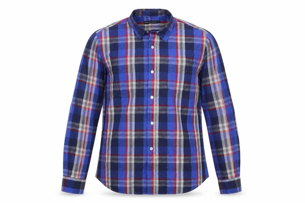 French Connection Men's Blue Plaid Long Sleeve Shirt L