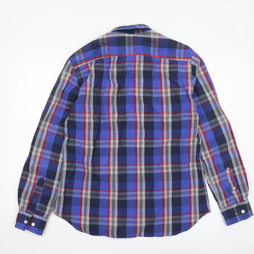 French Connection Men's Blue Plaid Long Sleeve Shirt L