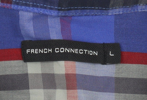 French Connection Men's Blue Plaid Long Sleeve Shirt L
