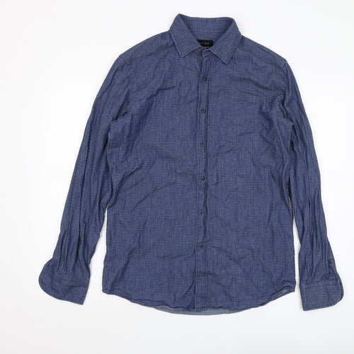 Massimo Dutti Men's Blue Geometric Shirt M, Long Sleeve Casual