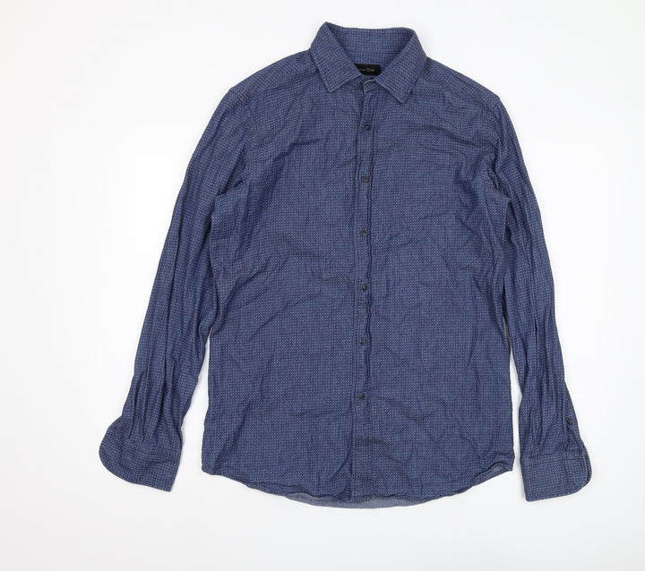 Massimo Dutti Men's Blue Geometric Shirt M, Long Sleeve Casual