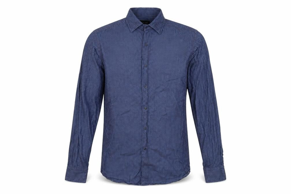 Massimo Dutti Men's Blue Geometric Shirt M, Long Sleeve Casual