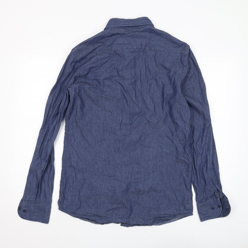 Massimo Dutti Men's Blue Geometric Shirt M, Long Sleeve Casual