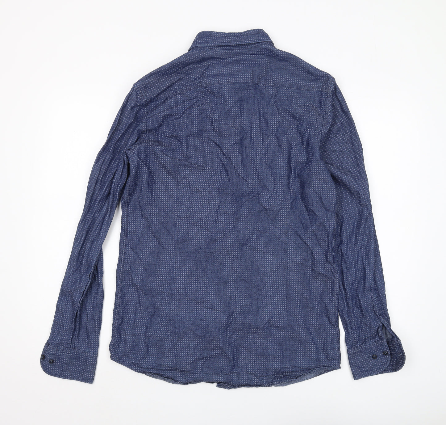 Massimo Dutti Men's Blue Geometric Shirt M, Long Sleeve Casual