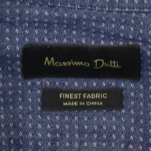 Massimo Dutti Men's Blue Geometric Shirt M, Long Sleeve Casual