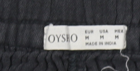 Oysho Women's Black Wide-Leg Cotton Trousers