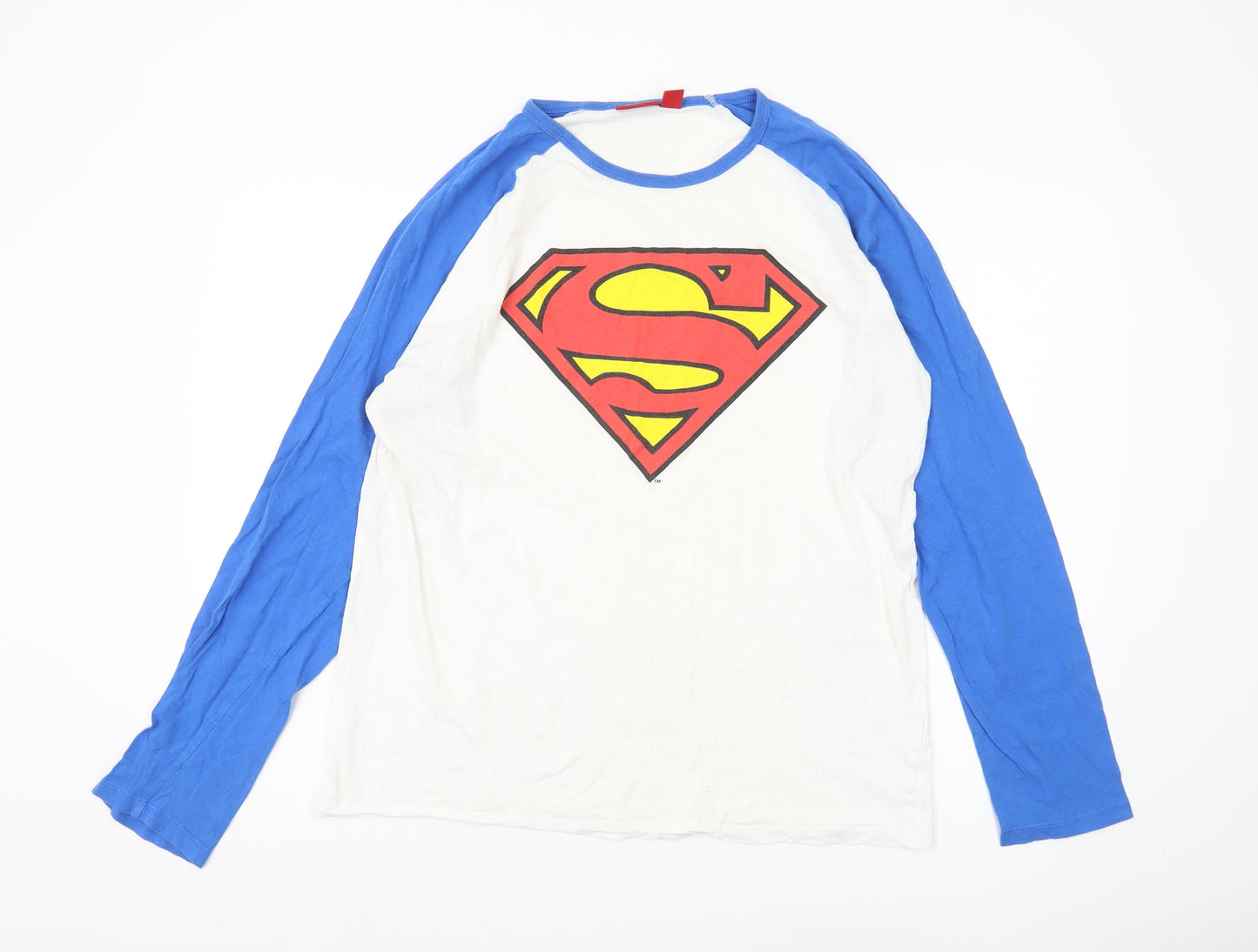 Superman Men’s XL White Blue Long Sleeve T-Shirt
