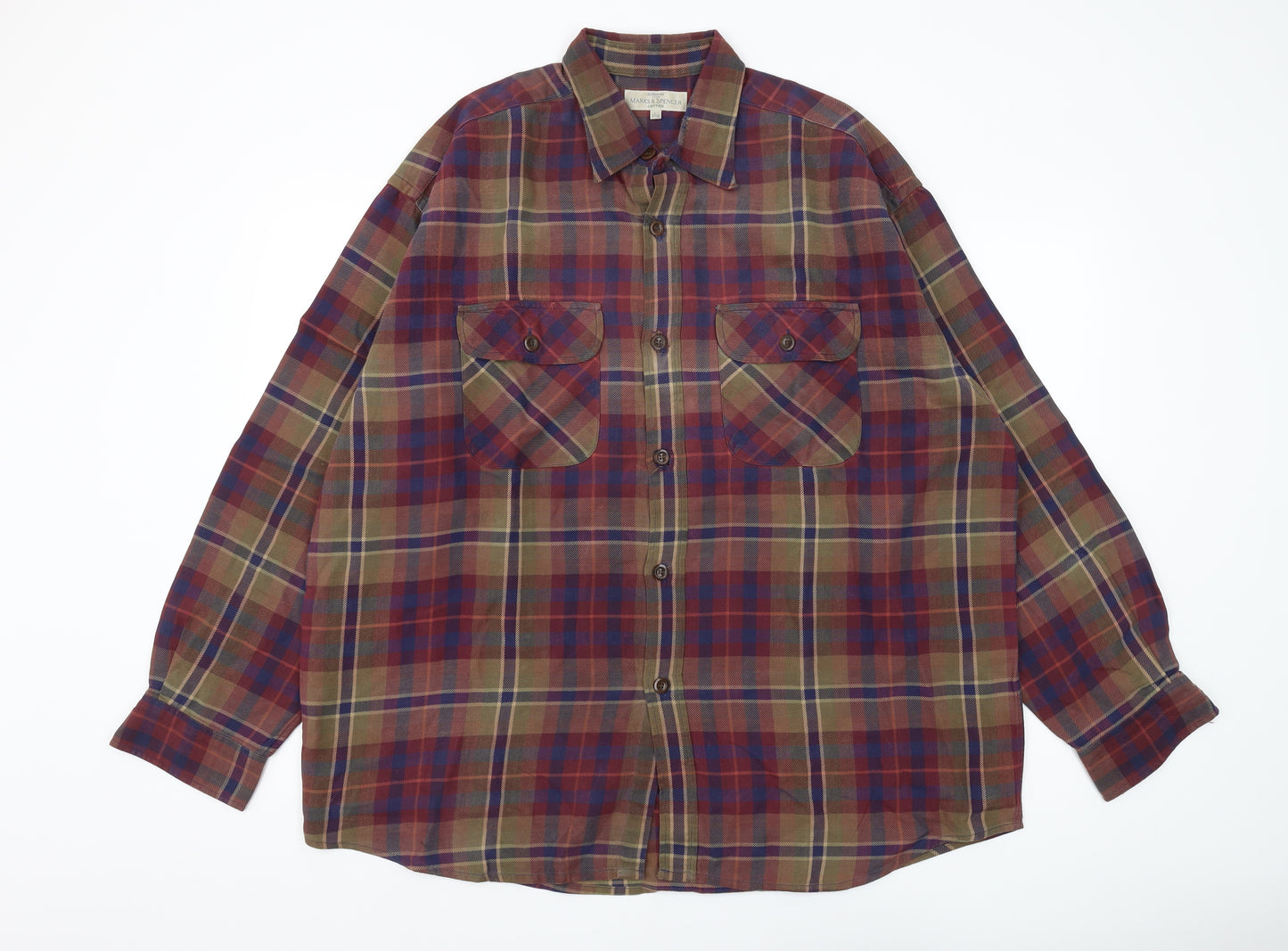 Marks and Spencer Men's Multicoloured Plaid Shirt L