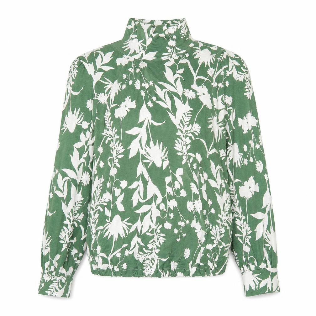 Front view of Marks & Spencer women’s green floral tunic blouse, size UK 16