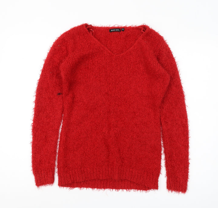 Brave Soul Women's Red V-Neck Pullover Jumper, Size 10