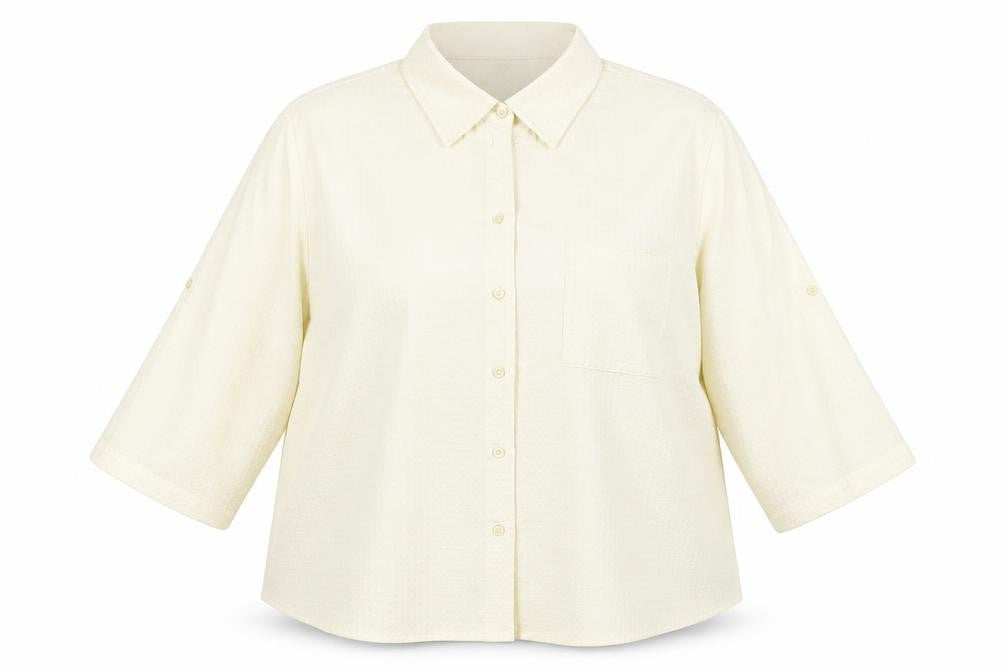 Front view of Classics Women’s Ivory Button-Up 3/4 Sleeve Shirt