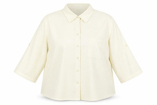 Front view of Classics Women’s Ivory Button-Up 3/4 Sleeve Shirt