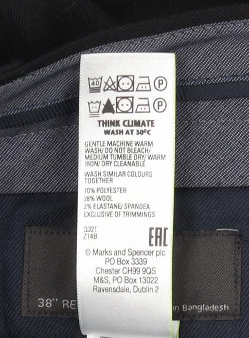 Marks and Spencer Men's Black Regular Fit Trousers, Size 38