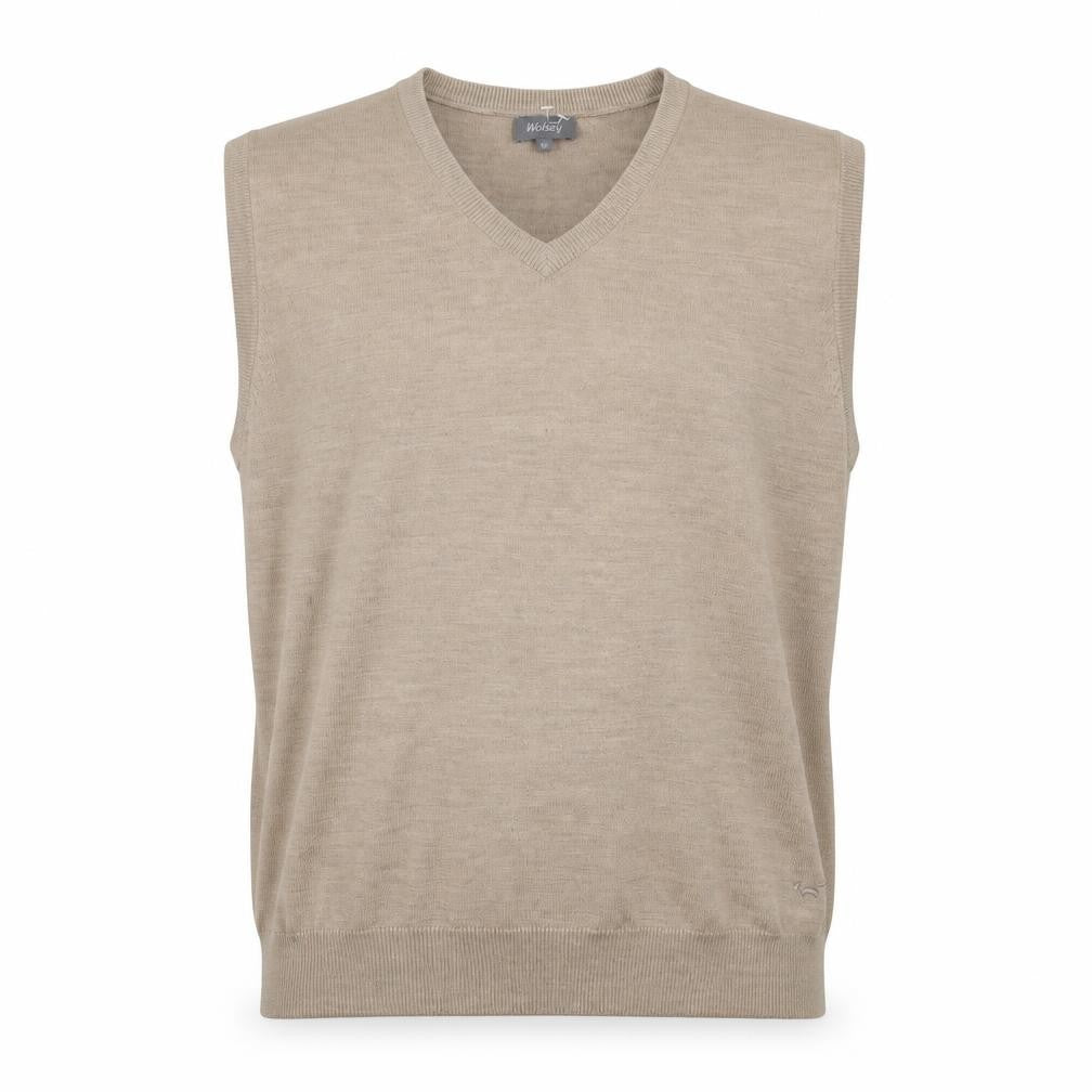 Wolsey Men's Beige XL Vest Tight-Knit V-Neck