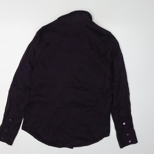 Pure Collection Women's Purple Silk Button-Up Shirt 16