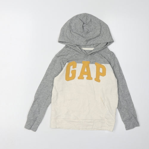 GAP Boys Grey Ivory Hoodie Age 5 Logo Pullover