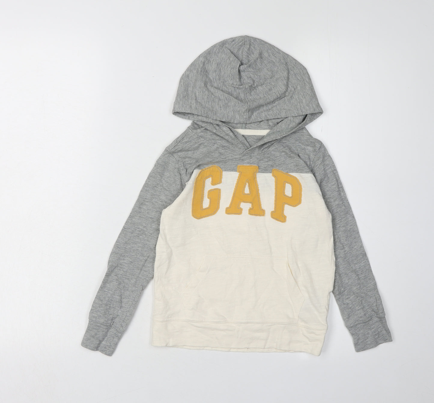 GAP Boys Grey Ivory Hoodie Age 5 Logo Pullover