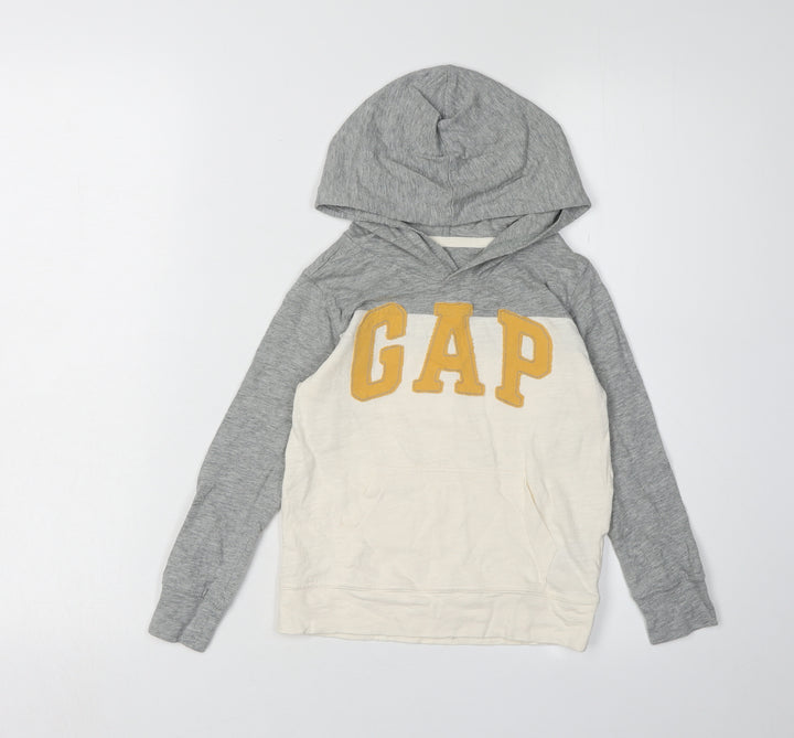 GAP Boys Grey Ivory Hoodie Age 5 Logo Pullover